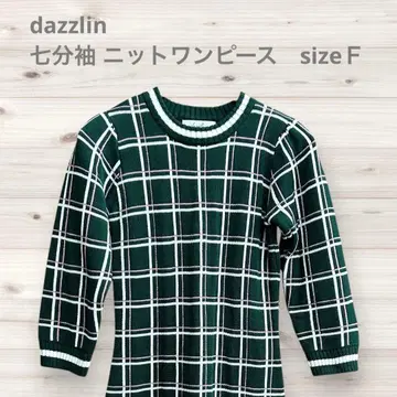 dazzlin 그린 체크 7부 소매 니트 원피스