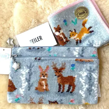 페이 윈터 애니멀 플랫 파우치 손수건 세트