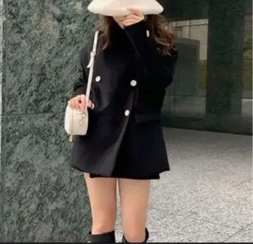 새상품급 eimy istoire 바이컬러 버튼 숏코트 더블 블랙