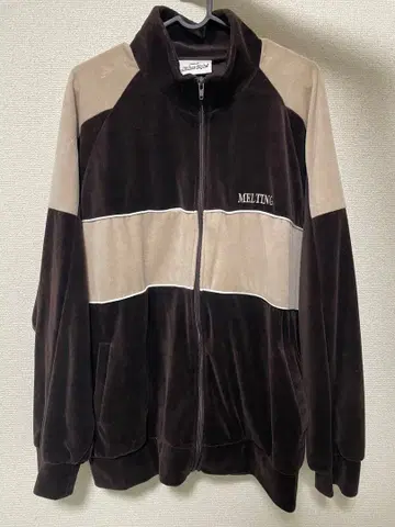 트랙 자켓 벨로아 원단 다크 브라운 지퍼 아우터