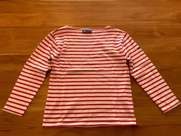 SAINT JAMES 빨간색과 연한 핑크 스트라이프 긴팔 T셔츠