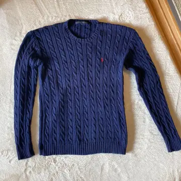 랄프 로렌 케이블 니트 스웨터 포니 로고 자수 네이비