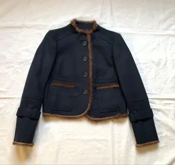 컨디션 최상! DEREK LAM 데렉 램 울 네이비 퍼 포함 자켓