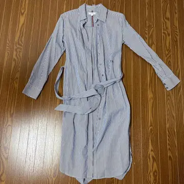 스트라이프 긴팔 셔츠 원피스