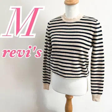 revi's M 긴팔 니트 스웨터 블랙 아이보리 보더 무늬 세련된