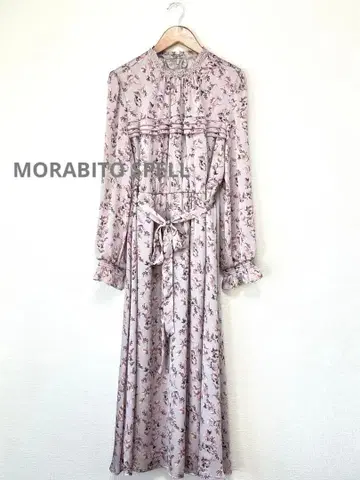 새상품 91,300엔 모라비토 스펠/플라워 프린트 새틴 양류 원피스
