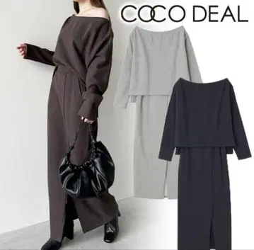 COCO DEAL 다크 브라운 오프숄더 맨투맨 셋업