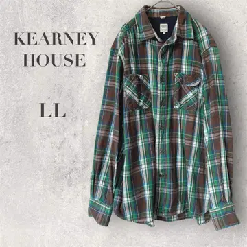[카니 하우스] 플란넬 셔츠 LL 체크 무늬 그린 x 브라운 면 100%