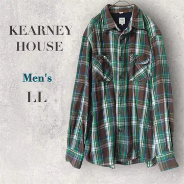 [카니 하우스] 플란넬 셔츠 LL 체크 무늬 그린 x 브라운 면 100%