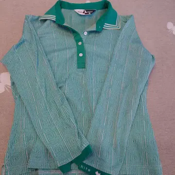 Black & White 그린 스트라이프 긴팔 피케 셔츠