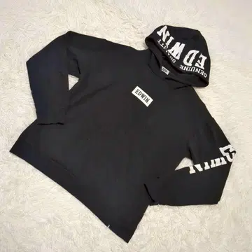 에드윈 프린트 후드티 풀오버 블랙 사이즈 170