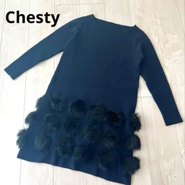 Chesty 폼폼 퍼 니트 원피스