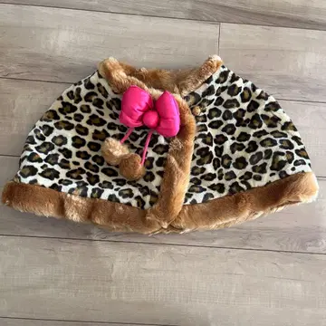 미니 레오파드 무늬 판초 핑크 리본
