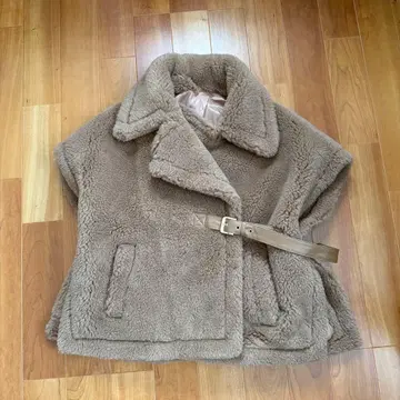 베이지 플리스 판초 벨트 포함 M