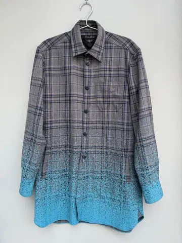 FUGAHUM 그레이/파랑 그라데이션 체크 셔츠 후가함 롱 셔츠