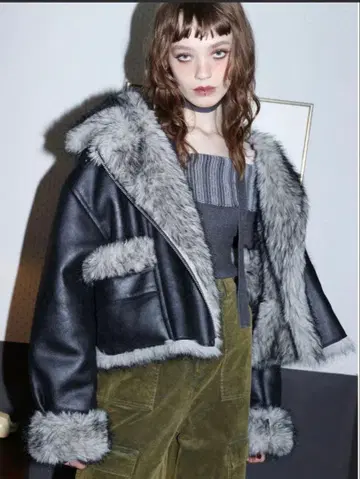 EVRIS 리버서블 인조 모피 블루종