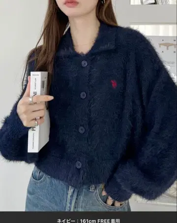 [ U.S. POLO ASSN ] 카라 부착 샤기 볼륨 슬리브 니트