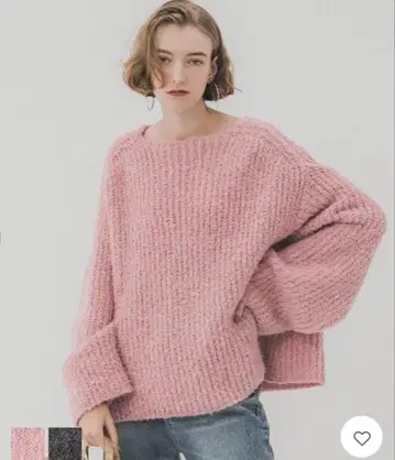 coca 부클 와이드 슬리브 보트넥 니트 핑크