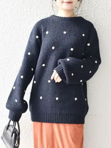 SHIPS 도트 니트 풀오버 큼직한 니트 <손세탁 가능> 네이비