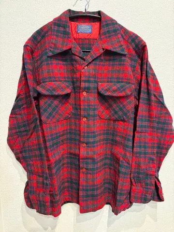 1970년대 Pendleton 빨간색 체크 보드 셔츠 표기 사이즈 L