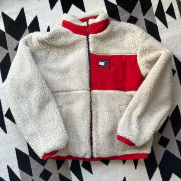 TOMMY JEANS 플리스 자켓 화이트/레드