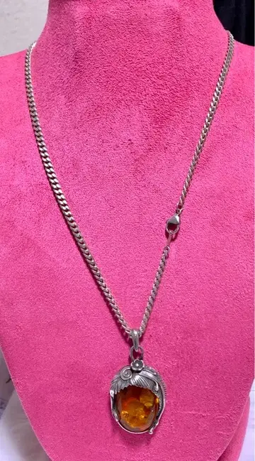 빈티지 스털링 실버 앰버 목걸이 (아름다운 체인이 부속)