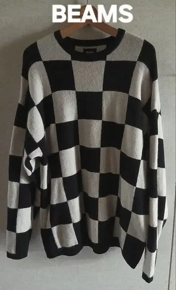 BEAMS 체크 무늬 니트 L 사이즈