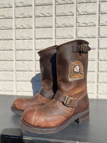 SENDRA 엔지니어 부츠 자수 로고 미사용 바이커 부츠 가죽 부츠