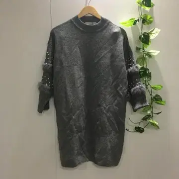 [ pure Conte ] 니트 원피스 소매 펄 인조 모피 그레이 F