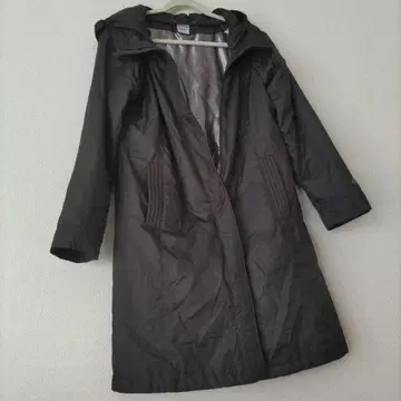 adidas 블랙 후드 부착 롱 코트