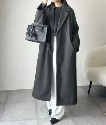 미사용 새상품 페이크 울 더블 테일러 롱 기장 코트