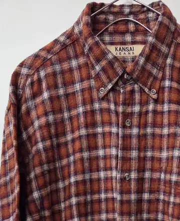KANSAI JEANS 브라운 체크 긴팔 플란넬 셔츠