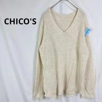 CHICO'S 스팽글 니트탑 아이보리 긴팔 루즈핏