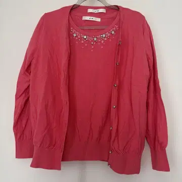 비쥬 장식 핑크 긴팔 풀오버