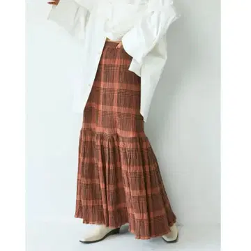 [ Ungrid ] 체크 볼륨 맥시 스커트 롱 스커트