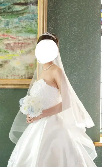 화이트 미들 웨딩 베일