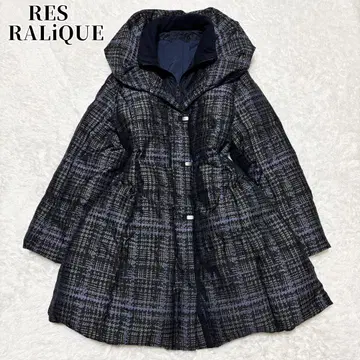 RES RALiQUE 하운드투스 체크 패턴 볼륨 옷깃 다운 코트 롱
