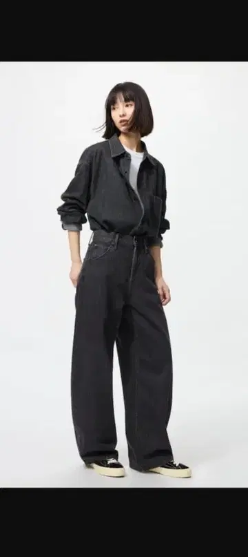 UNIQLO 배기 커브 청바지 08darkGray 허리 25(63.5cm