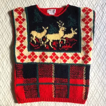 80년대 크리스마스 슬리브리스 니트 베스트 사슴 루돌프