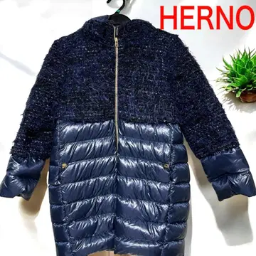 HERNO 헬노 부클레 다운 트위드 다운 코트 나일론 네이비