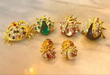 무당벌레 & 게 반짝반짝 & 펄 브로치 6개 세트