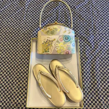 일본 의류용 백과 골드 컬러 일본 나막신 세트