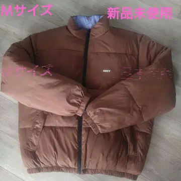 오베이 리버서블 다운 자켓 브라운 올 패턴 두툼 OBEY