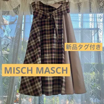 택 포함 새상품 MISCH MASCH 38 미슈마슈 M 롱 스커트 체크