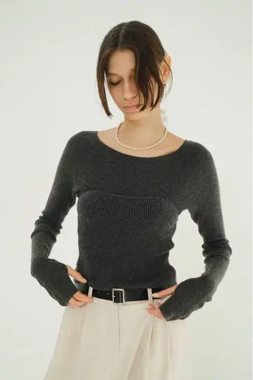 CLANE BUSTIER SET KNIT TOPS 그레이