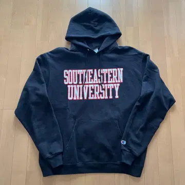 00s Champion 후드 맨투맨 블랙 칼리지 프린트