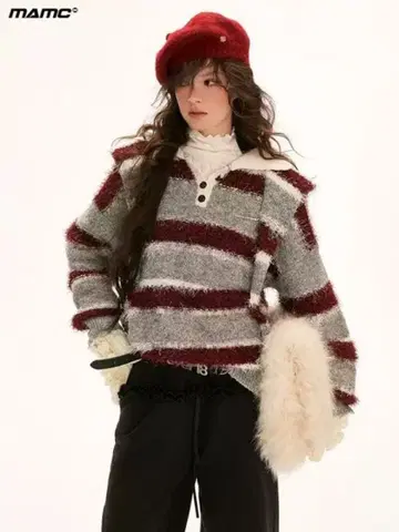 mamc 니트 보더 후드 부착