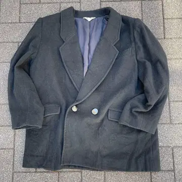 블랙 더블 브레스트 체스터 코트