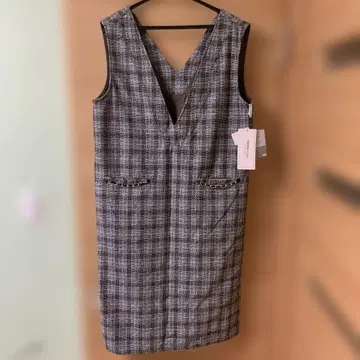 빅 사이즈 오버롤 스커트 체크 무늬 원피스 3L