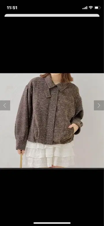 chico 스탠드 트위드 지퍼 블루종